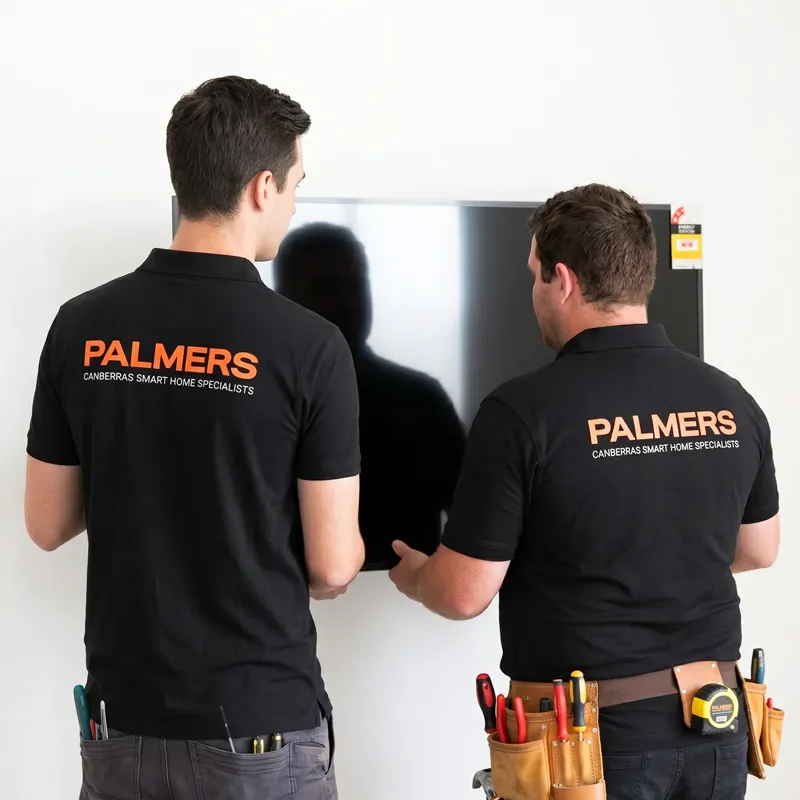 Palmers TV technicians installing home theatre system in Canberra